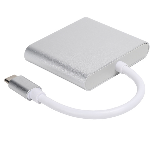 USB C-adapter 3.1 3-i-1 Hub-omformer Dock High Definition Multimedia Interface 4KSølv