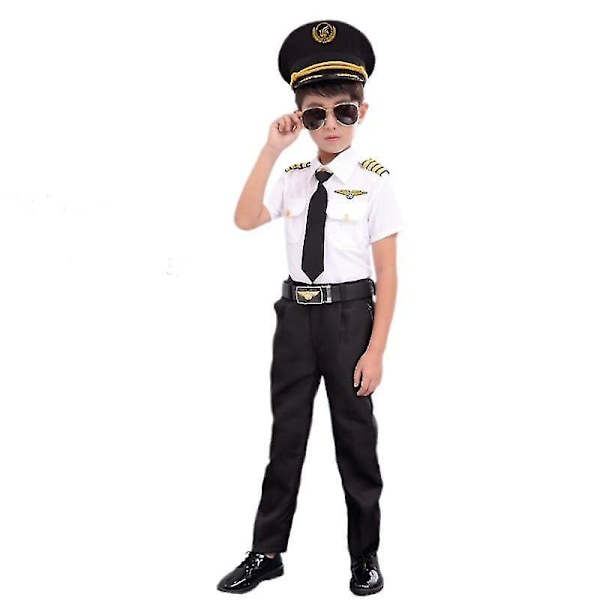 Children's Pilot Costumes - Kids Cosplay Flight Attendant Uniform with Sunglasses120 short sleeve 1