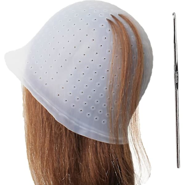 Silikonhette kompatibel med striper, stripehette og krok, hårfargehette, hårfrostingshette, stripefrostingshette Hvit