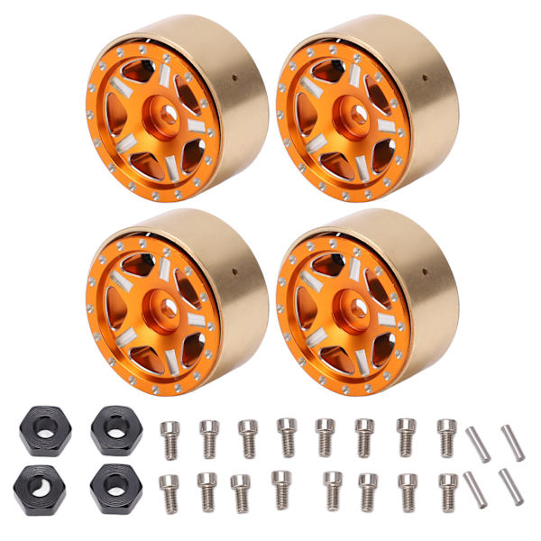 4 st RC Bead Lock-nav för Axial SCX24 1/24 Orange i aluminiumlegering och mässing