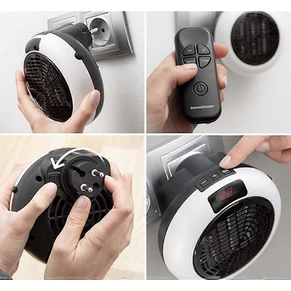 Elektrisk veggmontert vifteovn - Veggkontaktvarme med termostat og timer - Kontaktvarme