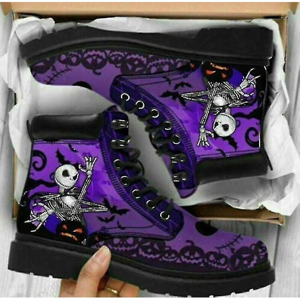 Jack Skellington Snow Ankle Boots - Stylish Winter Rose Skull Shoes for Women UK 4 Purple Skull