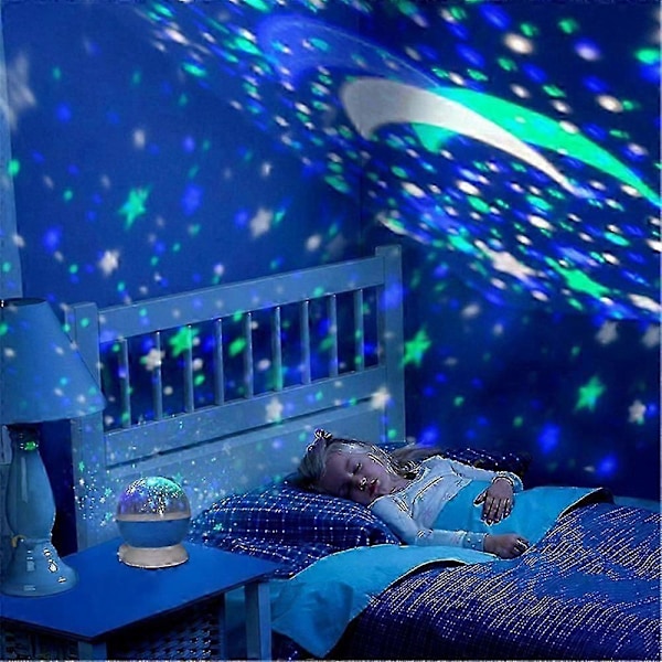 Fantasy Stjernenat Lampe Projektor Stjernehimmel Månelampe Soveværelse Atmosfære Lys Blå