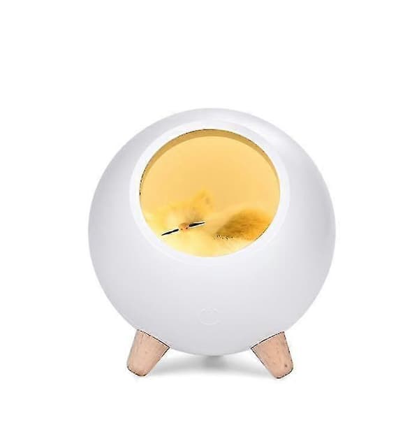 Söt sovande katt nattlampa, flickors sovrum nattlampa, USB sovrum LED tecknad bordslampa Vit
