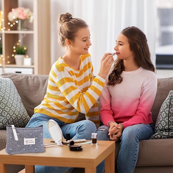 Kosmetiktaske i lærred, 2 stk. trykte makeuppunge, toilettaske til rejser, multifunktionel makeup-pung i lærred til kosmetik nøglekort
