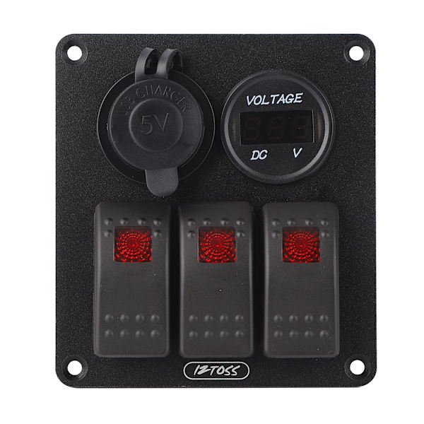 Multifunktion 3-vejs vippekontaktpanel med voltmeter display 4.8A strømlader til RV båd rødt lys