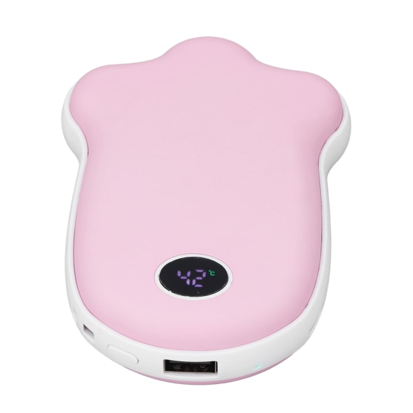 USB Genopladelig Håndvarmer Cat Paw med LCD Display Dobbeltsidet Opvarmning 2 Niveaus Justerbar Håndvarmer Power Bank til Telefon Pink