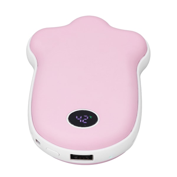 USB uppladdningsbar handvärmare Cat Paw med LCD-skärm Dubbelsidig uppvärmning 2 nivåer justerbar handvärmare Power Bank för telefon Rosa