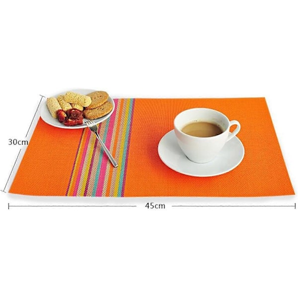 Pöytätabletit, 6 kpl, värikkäät raidat, pestävät PVC-tabletit, tahroja hylkivät, lämmönkestävät tabletit keittiöön, 45 x 30 cm