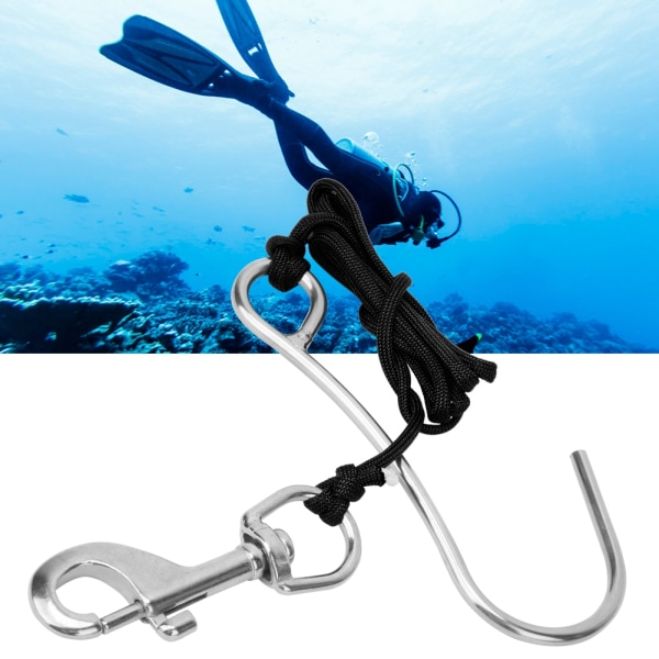 Scuba Diving Drift Kroker med Line rustfritt stål Clip Enkel Reef Krok Utstyr svart