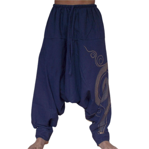 Bohemisk stil plisserade herr yogabyxor 2XL blå