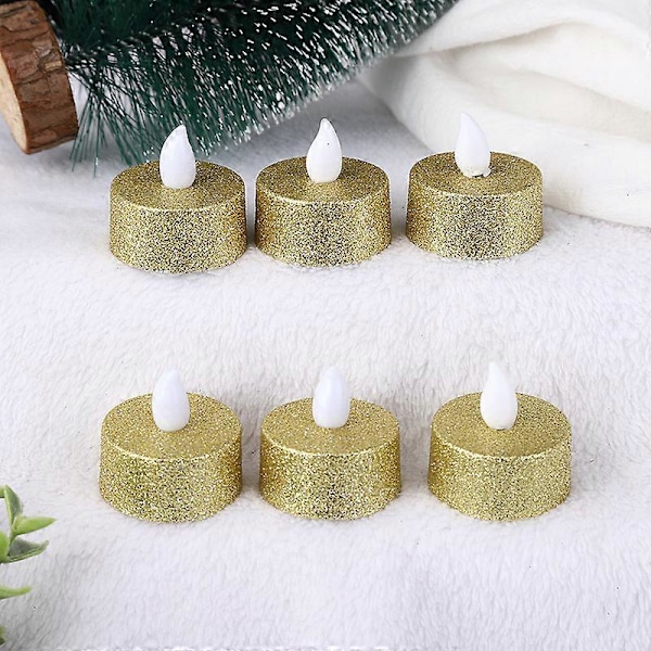 12PK Gullfargede telys batteridrevet med innebygd 6/18 timer, oransje flammeløse lys som blinker for Halloween-dekorasjoner, gresskardekorlys