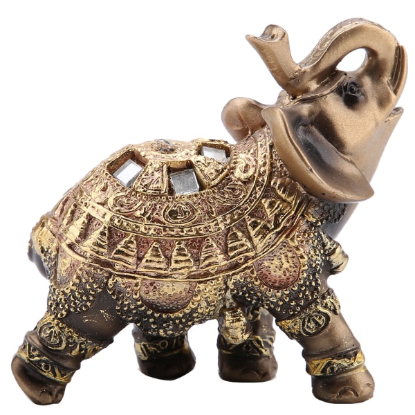 Lucky Feng Shui Golden Elephant Statue Skulptur Rikdomsfigur Gave Home Decoration(M)