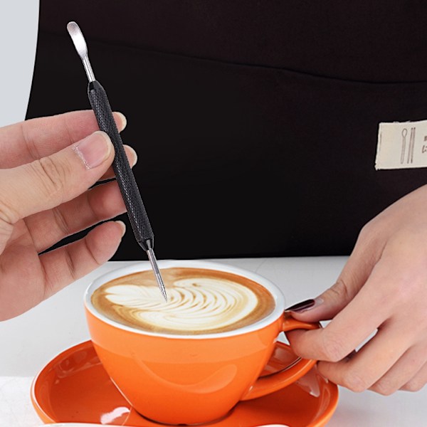Rostfritt stål färg latte dra blomma nål kaffe konst penna DIY latte dekorationsverktyg svart