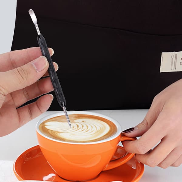 Rustfrit stål farve Latte Pull Flower Needle Coffee Art Pen DIY Latte Dekoreringsværktøj Sort