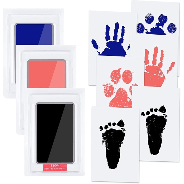 Blå, sort og lyserød babyblæksæt til sikre og hudvenlige familieminder og babyshowergaver