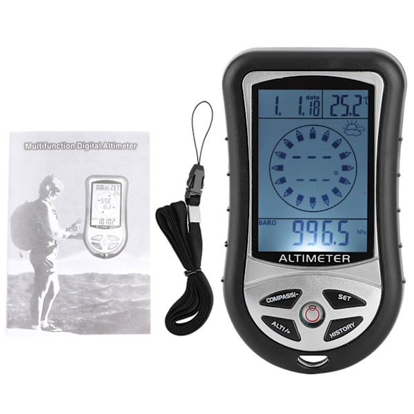 Bärbar kompass multifunktionell elektronisk väderaltimeter höjd barometer