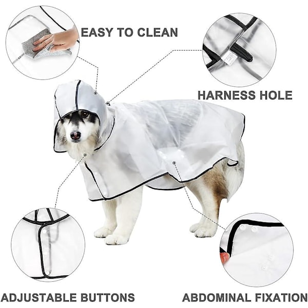 Vandtæt gennemsigtig hunde regnfrakke med justerbar hætte og elastiske manchetter - ideel til mellemstore og store hunde (9XL)