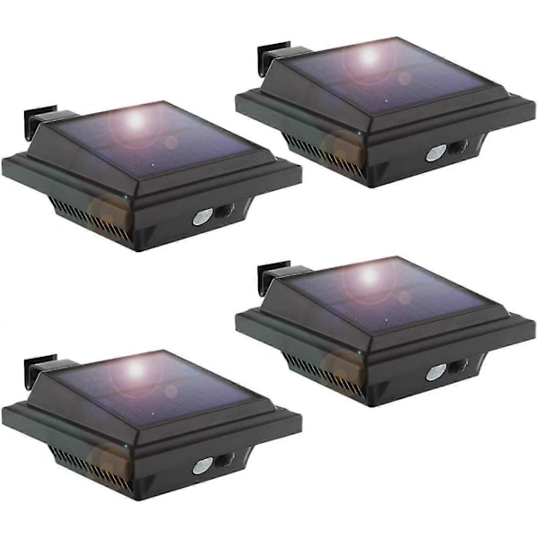 4-pack 25 LED Solcellsdrivna Hängrännelampor med PIR-sensor, Svart, 2W Kallvitt Ljus
