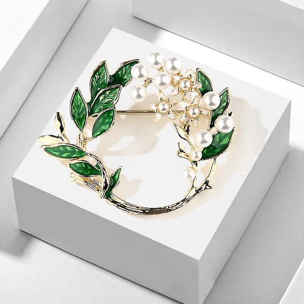 Gardenia Blomsterbrosch Snygga Gröna Blad Modeaccessoarer för Kvinnor