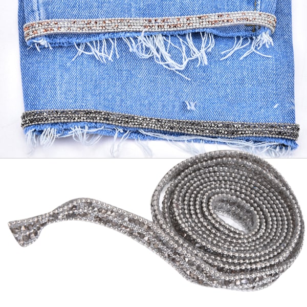 1m x 1cm Krystalglas Rhinestone Perlekæde Hotfix Bånd Brudekjole Jeans DekorationTransparent Grå