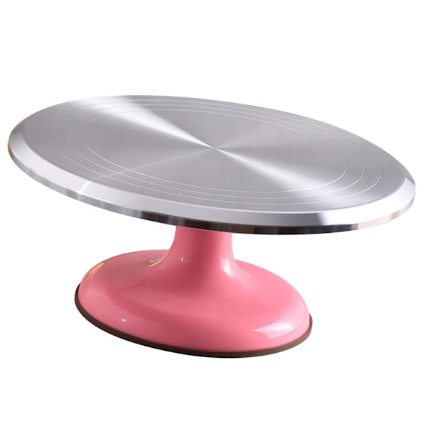 10 tommers roterende kakedekorasjonsstativ Profesjonell aluminiumslegering kake dreieskive for hjemmekakedesign Tilbehør Rosa