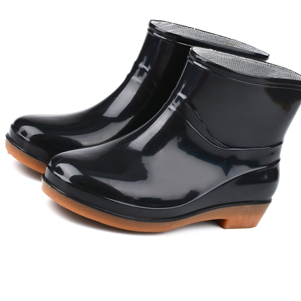 Dames Regnstøvler Fashion Antiskid Korte Regnstøvler Rund Hoved Radian PVC Plast Regnstøvler Sort 40