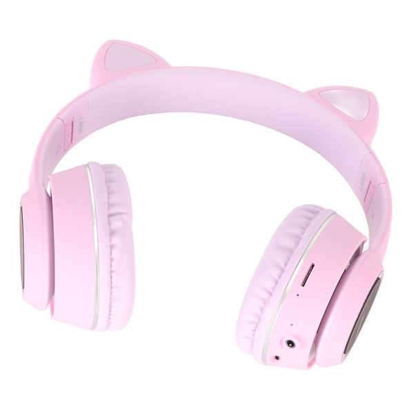 Bluetooth-kissan korva -kuulokkeet HiFi-stereolla, sisäänrakennettu mikrofoni, tukee muistikorttia, langattomat kuulokkeet LED-valolla, violetti