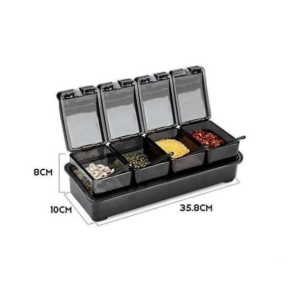 Black Seasoning Box Set - 4 Salt Kryddburk flaskor med skedar