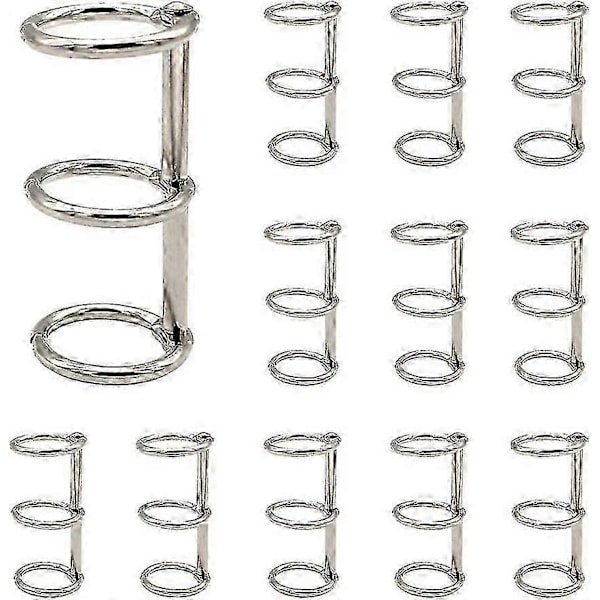 12 stk. Sølv Bogringe, 3 Huller Metal Løsblad Binderinge, Ring Snap Split Hængslet