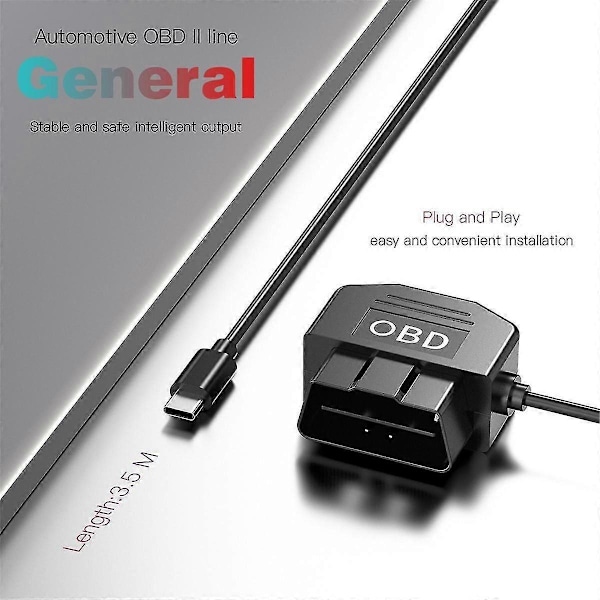Dash Cam OBD Hardwire Kit, Dash Camera USB Type C Hardwire Kit med OBD Strömkabel kompatibel med Dashcam 12-