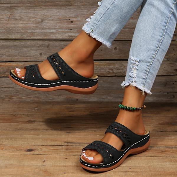 Ortopediska flip-flops för kvinnor - Snygga sommarsandaler med öppen tå37 Schwarz
