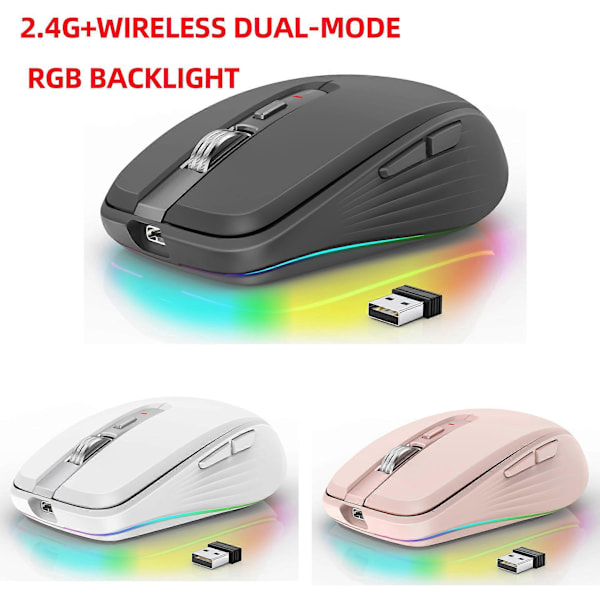 (Svart 2.4G Dual-Mode Bluetooth 5.1 Trådløs Mus, USB-Lading