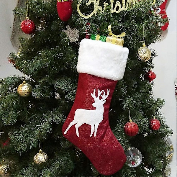Set med 4 18' Julstrumpor för Skorsten - Julklapp - Hjortmönster - A2