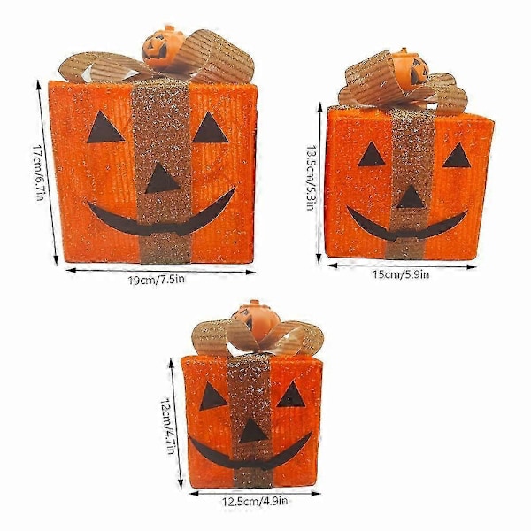 3 kpl Halloween Kurpitsa Valolaatikko Lahjapakkaussetti - Paristokäyttöinen, Sisä-/ulkokoriste Juhlapyhien Juhliin Kodin Pihan Koristeisiin -CHN