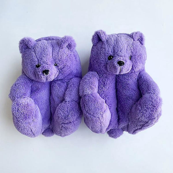 Mysiga Lila Inneskor för Kvinnor - Teddybjörn-Inspirerade Hemtofflor