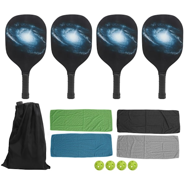 Pickleball-set med 4 pickleball-rack, 4 bollar, 4 handdukar och förvaringsväska