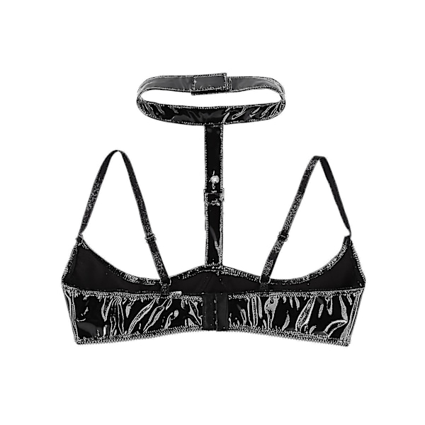 Förförisk Wet Look Lackläder Lingerie med Justerbar Halterneck och Spaghetti Axelband XXL Svart