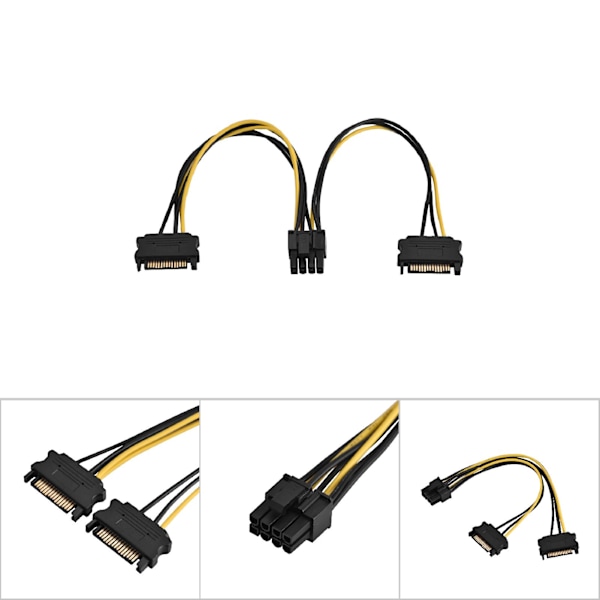 15 pin Dual SATA han til 8 pin hun PCI-E PCI Express strømforsyningsadapterkabel 0,2 m