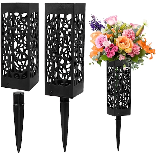 Kirkegårdsvase med pigger, 28cm minnedags gravdekorasjon, blomsterstativ i plast for kirkegård, gravstein blomsteremblem (2 stk)