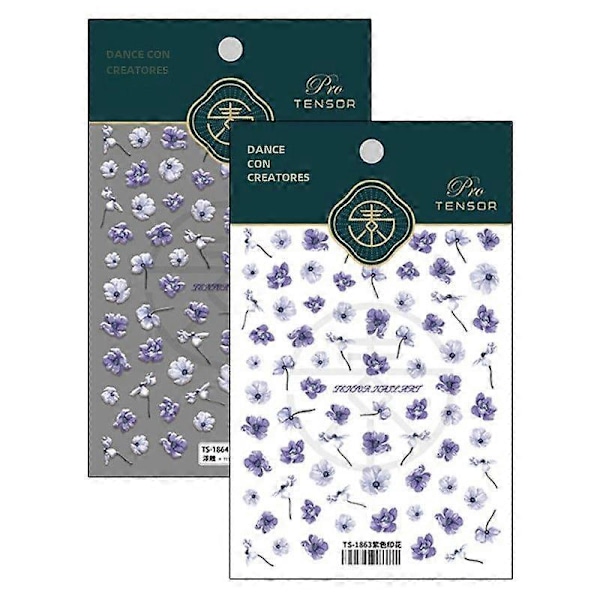 5D Lyx Blå och Lila Blomdesign Nagelstickers Mjuka Präglade Självhäftande Dekorativa Nagelkonst TS1864