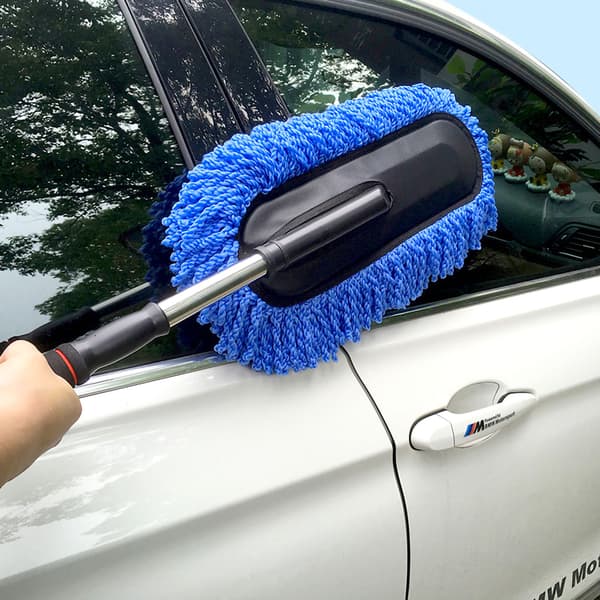 Bilvaskebørste Mikrofiber Blød Ridsefri Multipurpose Rengøringsmop Støvkost til Bilvedligeholdelse Blå, Udtrækkelig
