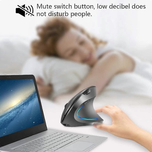 Grå 2.4GHz Trådlös Vertikal Mus Högerhänt Ergonomisk Uppladdningsbar Mus med 4 Justerbara DPI 800/1200/1600/2400 6 Knappar Kompatibel med PC De