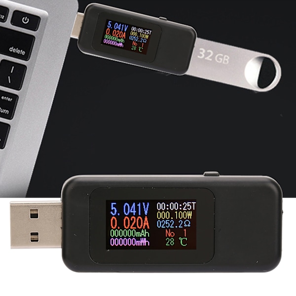 LCD Display USB Tester Oplader Detektor Digital Voltmeter Amperemeter Spændingsmåler DC4-30V (Sort)