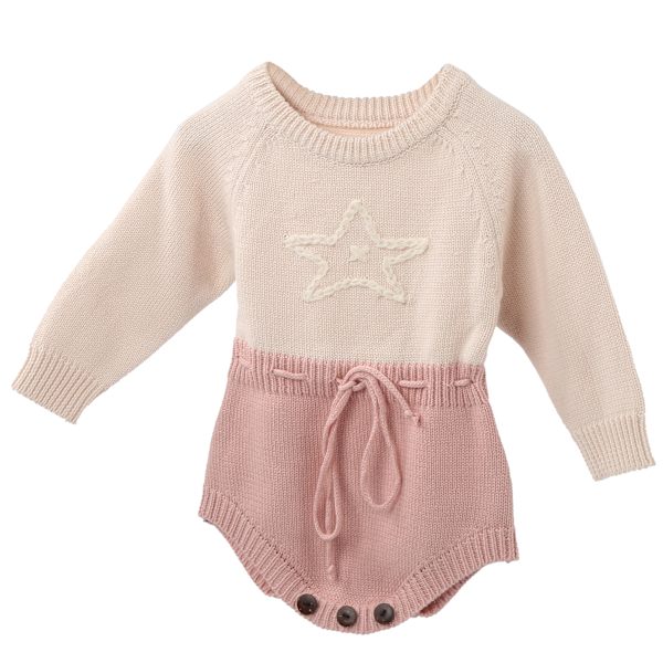Babykläder Bomull Spädbarn Romper Jumpsuits Härlig Stjärna Långärmad Body för Flickor Rosabeige 66cm
