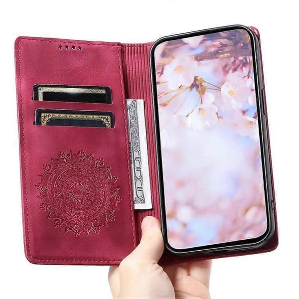 Kompatibel med Samsung Galaxy A55 5G Skinnveske Mandala Blomst Lommebokveske Pink