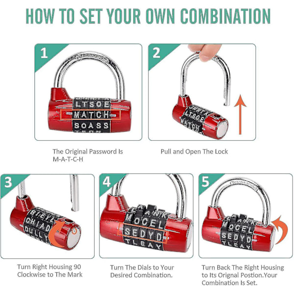 Robust rød gymnastikskab 5-bogstavs kombinationssikkerhedshænglås