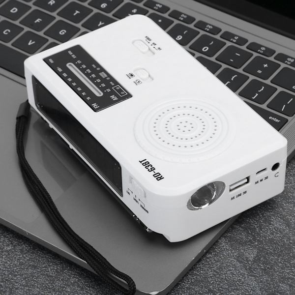 RD638 ABS Solenergi Nöd Multifunktionell Handvevsradio Stödjer FM/AM-funktion Vit