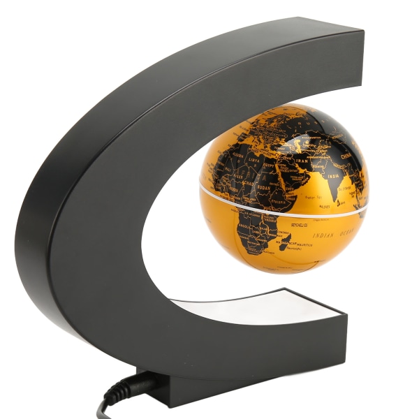 Magnetisk levitasjonsklode Gylden innebygd LED frostet tekstur C-formet 3 tommer 12V 1A Magnetisk levitasjonsklodepynt for leketøy EU-plugg 100‑240V
