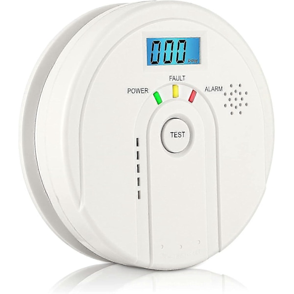 Kolmonoxidvarnare, batteridriven kolmonoxidlarm med utbytbar batteri och LCD digital display, EN 50291 CO-larm (AA-batteri ingår ej)